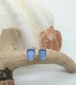 Sterling Silver Blue Sea Glass Stud Earrings Fancy Bezel Free UK Post