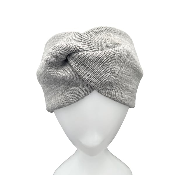 Grey Wide Winter Headband Wool Knit Soft Cozy Ear Warmer Twist Turban Headband 