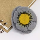 Felted flower brooch - light grey and yellow anemone