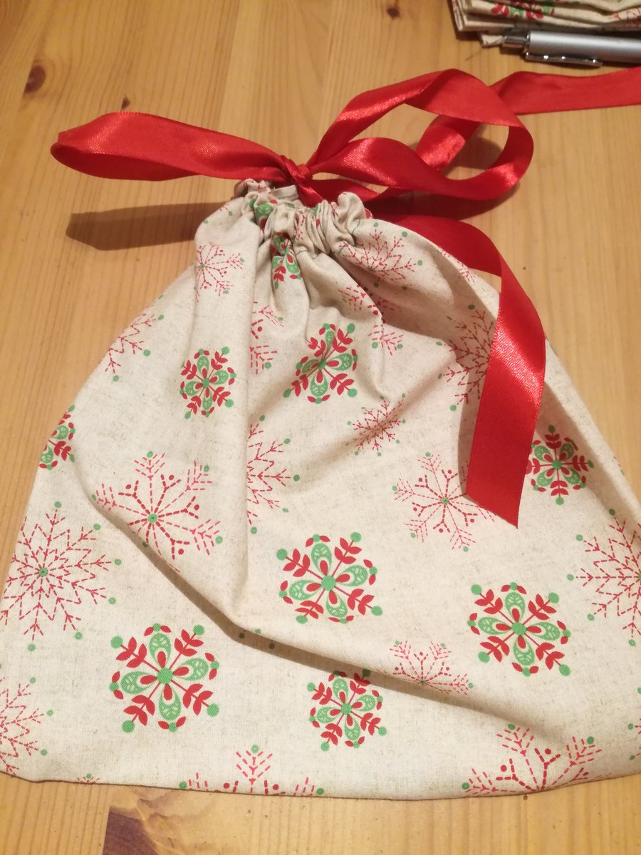 Medium reusable cotton Christmas gift bag