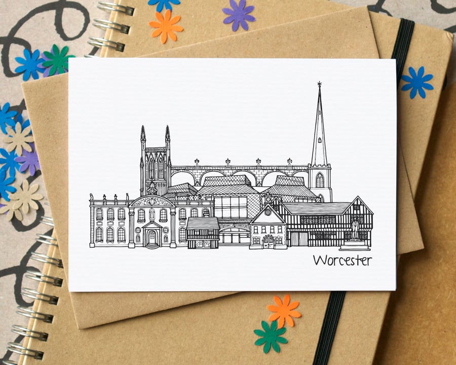 Worcester Skyline Greetings Card