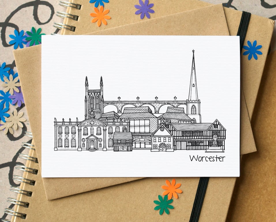 Worcester Skyline Greetings Card
