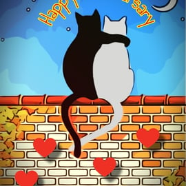 Happy Anniversary Cats on Wall Card A5