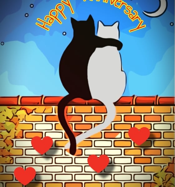 Happy Anniversary Cats on Wall Card A5