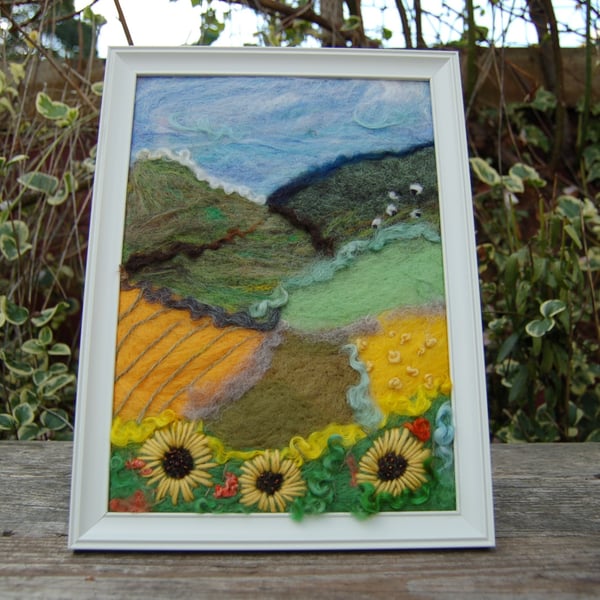  Needle felt picture Sunflowers landscape