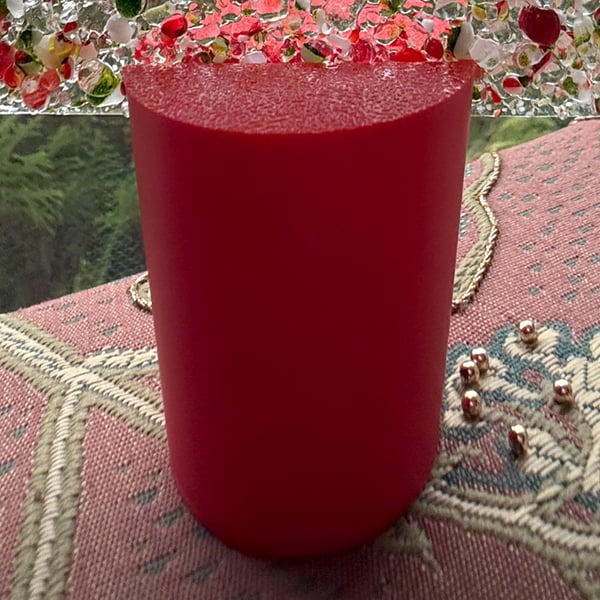 Set of 4 Red Christmas tree pots, fused glass display stands, 6.5mm slot