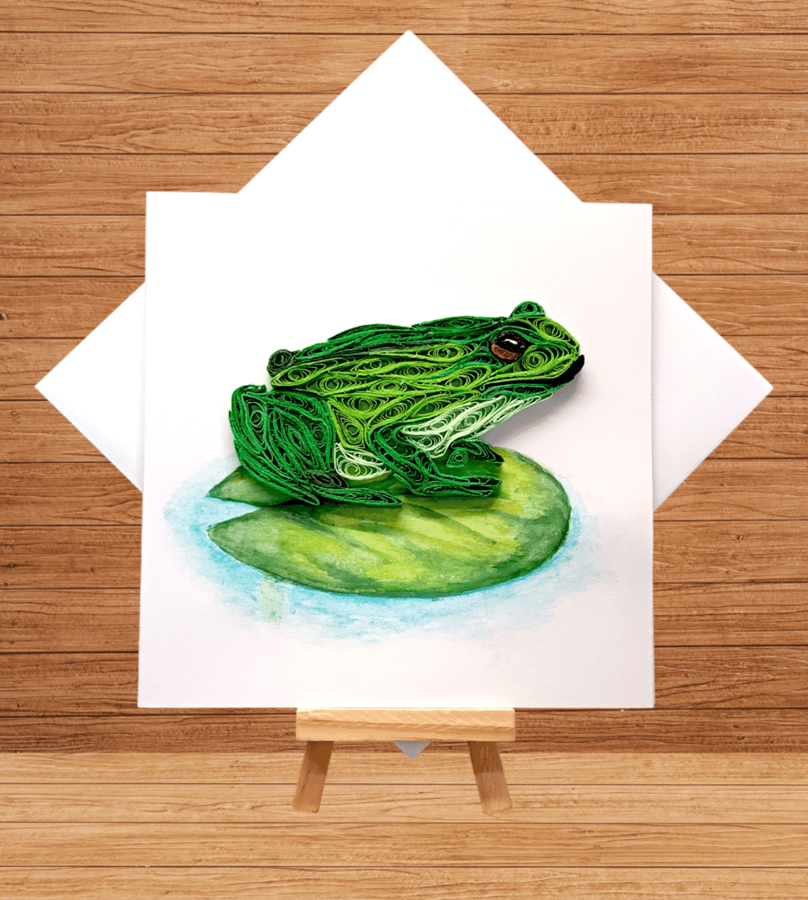 Striking quilled frog open card