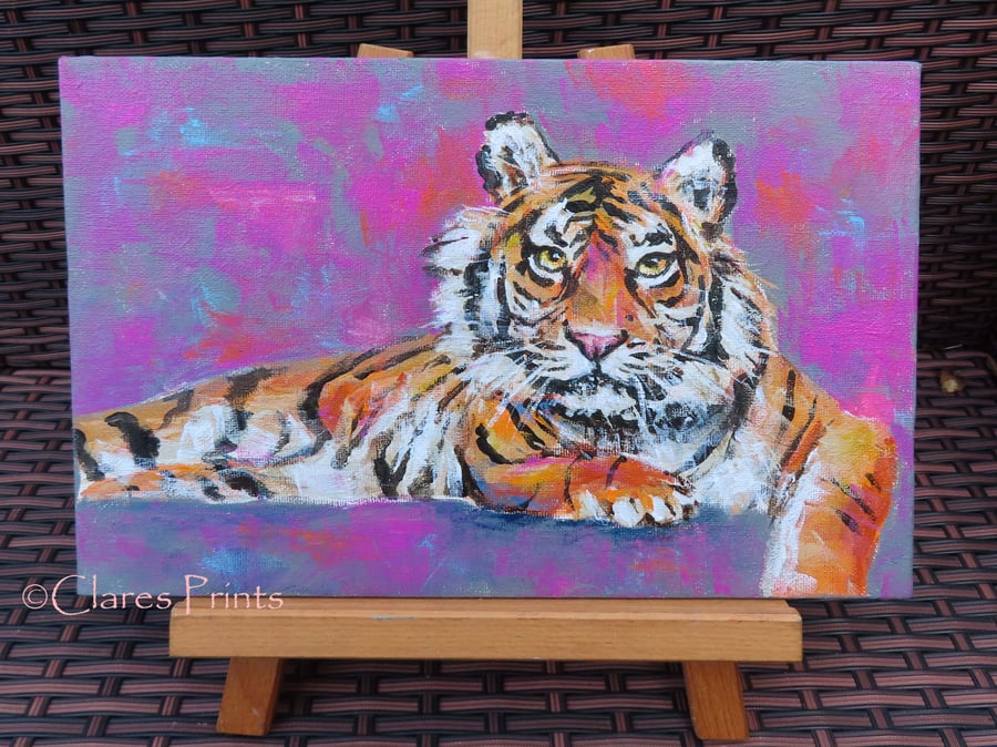 Tiger Peek Art Original Acrylic Painting on Canvas OOAK 