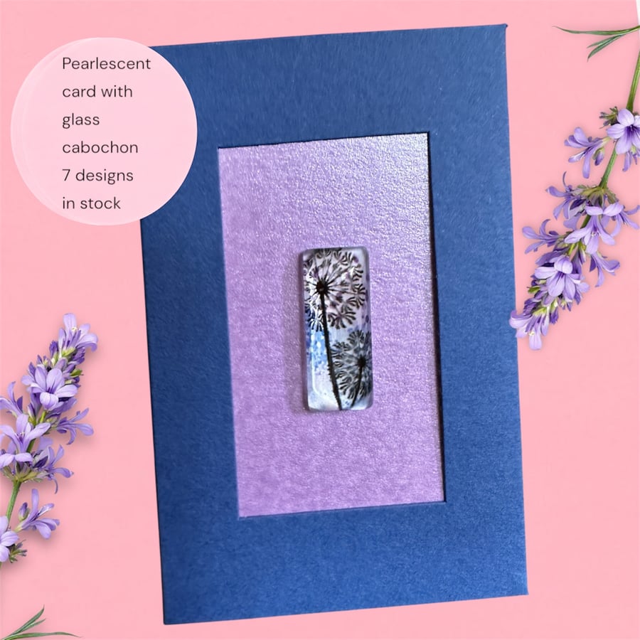 Blank cards, unique & elegant with glass cabochons and dandelion clock designs. 