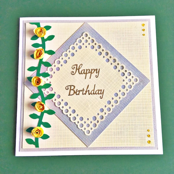 Quilled card - birthday roses - personalised to any age