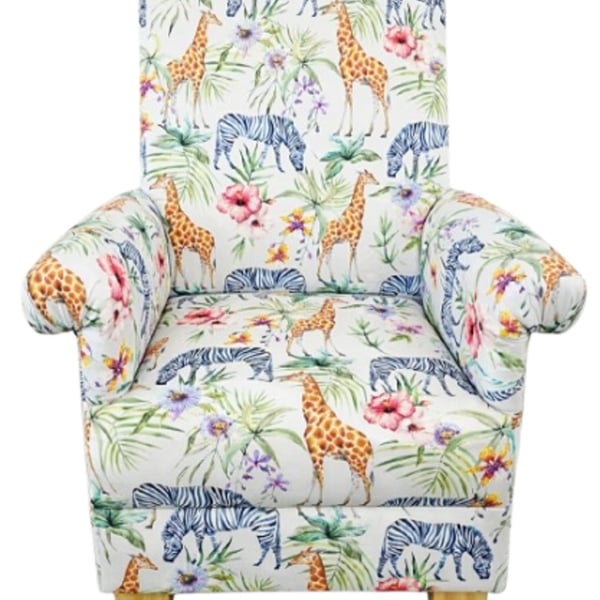 Children's Armchair Kids Chair Serengeti Animals Fabric Boys Girls Ivory Zebras