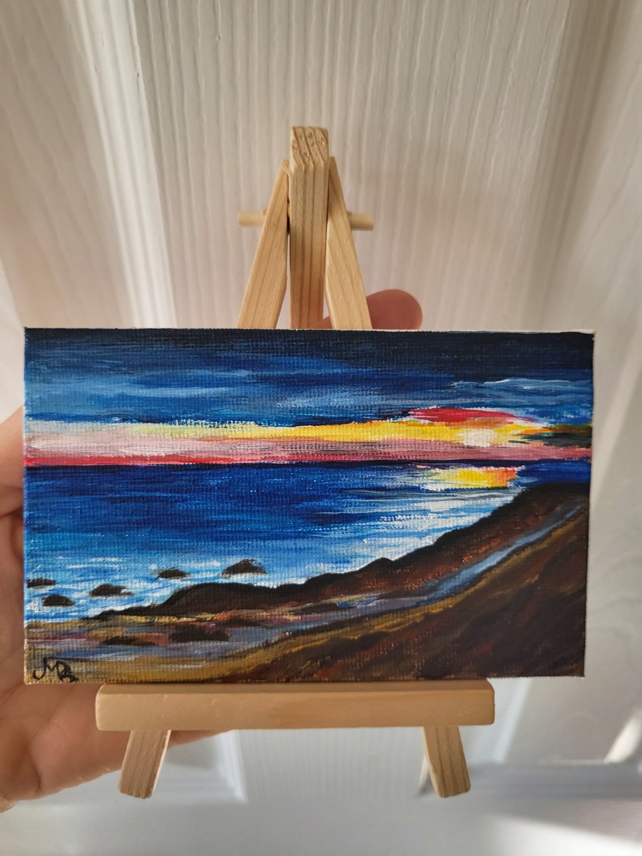 Original mini canvas board painting seascape sunset