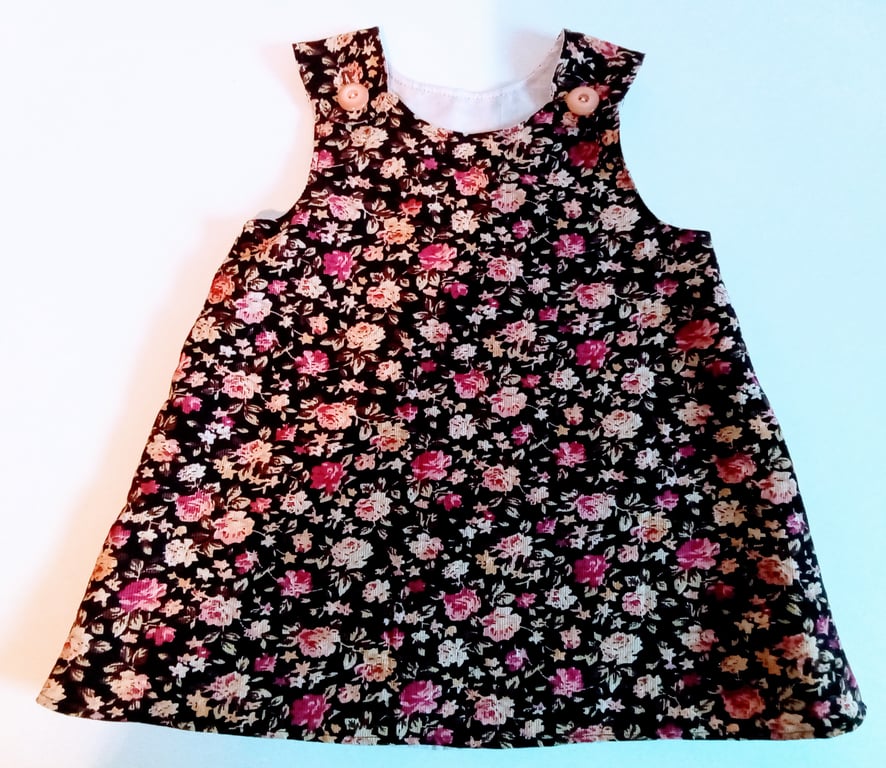 Dress, 12-18 months, A line dress, pinafore, needlecord, flowers, floral print 