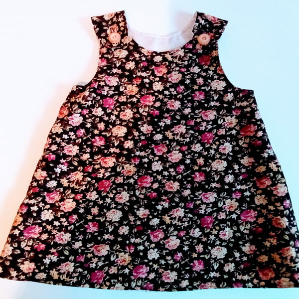 Dress, 12-18 months, A line dress, pinafore, needlecord, flowers, floral print 