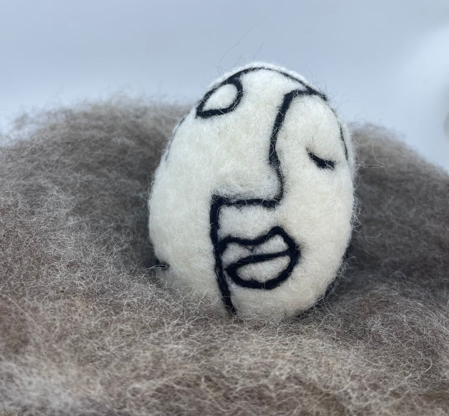 Felted Easter Egg, Needle Felt Easter Decoration, Modern Cubism Face Faces