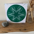 Original lino print card of sycamore seeds