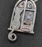 Sterling silver window pendant with cat and goldfish bowl with a red gold fish - Image 2
