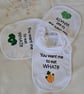 bib white set of 3 with jokey comment about eating veg