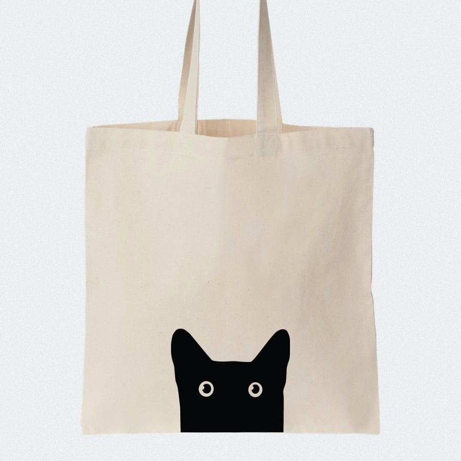 Black Cat Cotton tote bag, Material shopping bag, Market bag, Hand-painted