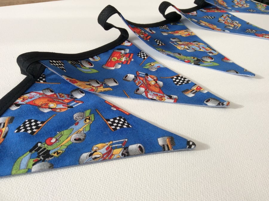 Race car Bunting, Blue Fabric, Racing Team, Race cars