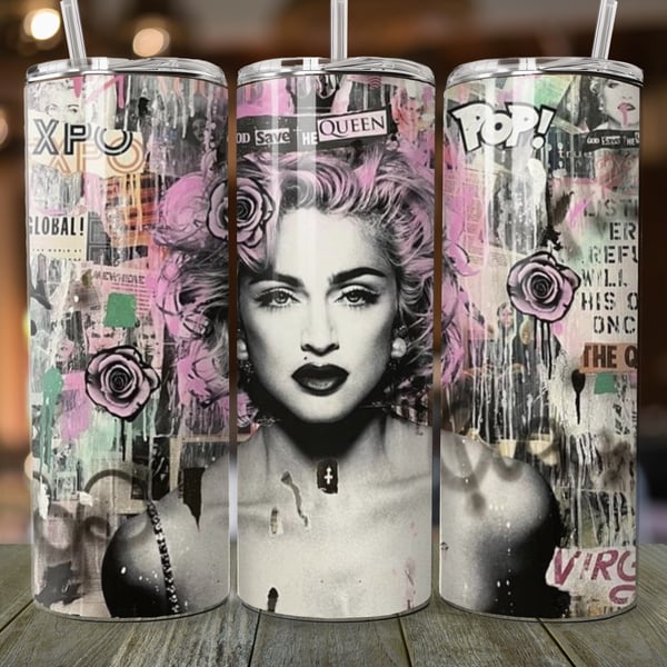 Custom Madonna Stainless Steel Tumbler 20 oz with straw