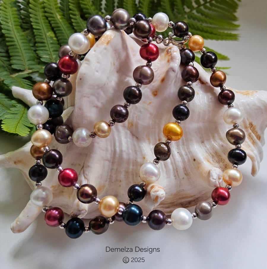 Designer Multicoloured Freshwater Culture Pearl Sterling Silver Necklace