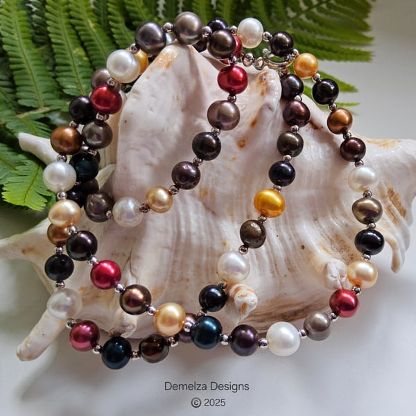 Designer Multicoloured Freshwater Culture Pearl Sterling Silver Necklace