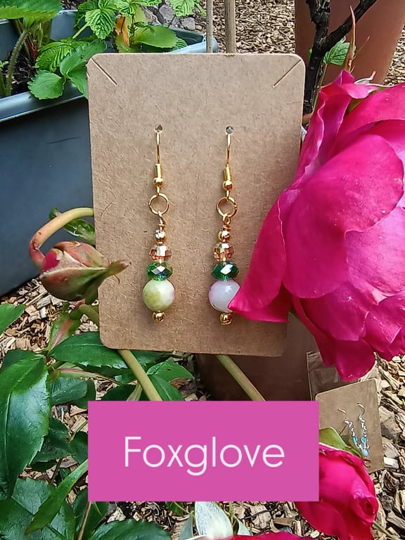 "Foxglove" - Sparkly beaded hook earrings 