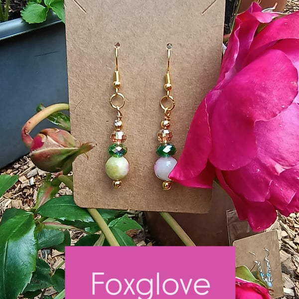 "Foxglove" - Sparkly beaded hook earrings 
