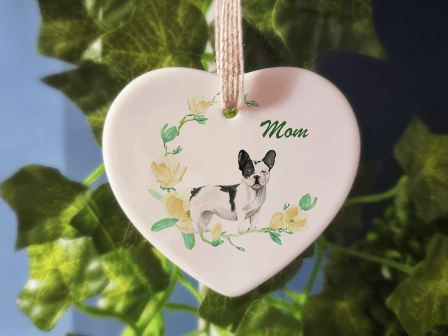 Ceramic Ornament - Black & White French Bulldog Dog - Personalised