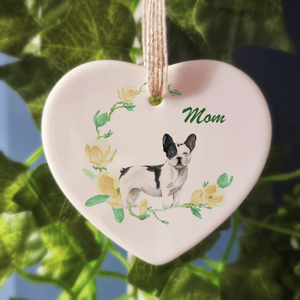 Ceramic Ornament - Black & White French Bulldog Dog - Personalised