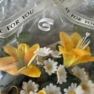 Lovely artificial flower in an envelope style holder or unique handbag design