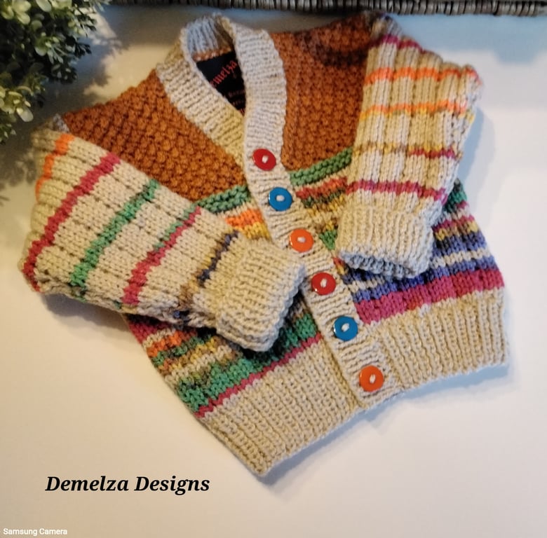 Gender Neutral Hand Knitted Baby Cardigan 6 - 12  months size
