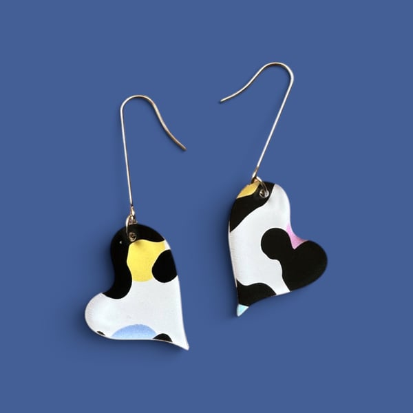 Animal Print Asymmetric Heart Statement Earrings