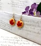 Burnt orange maple leaf fabric button dangle earrings autumn lover - Image 1