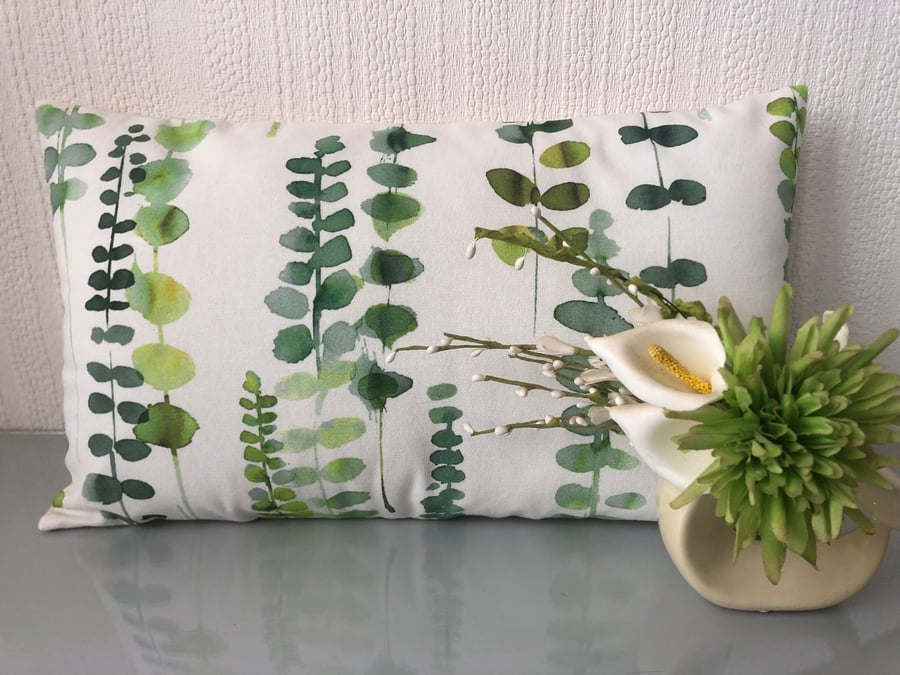 Lumbar Cushion Cover Rectangular Bolster Green Tropical Ferns 50 x 30cms