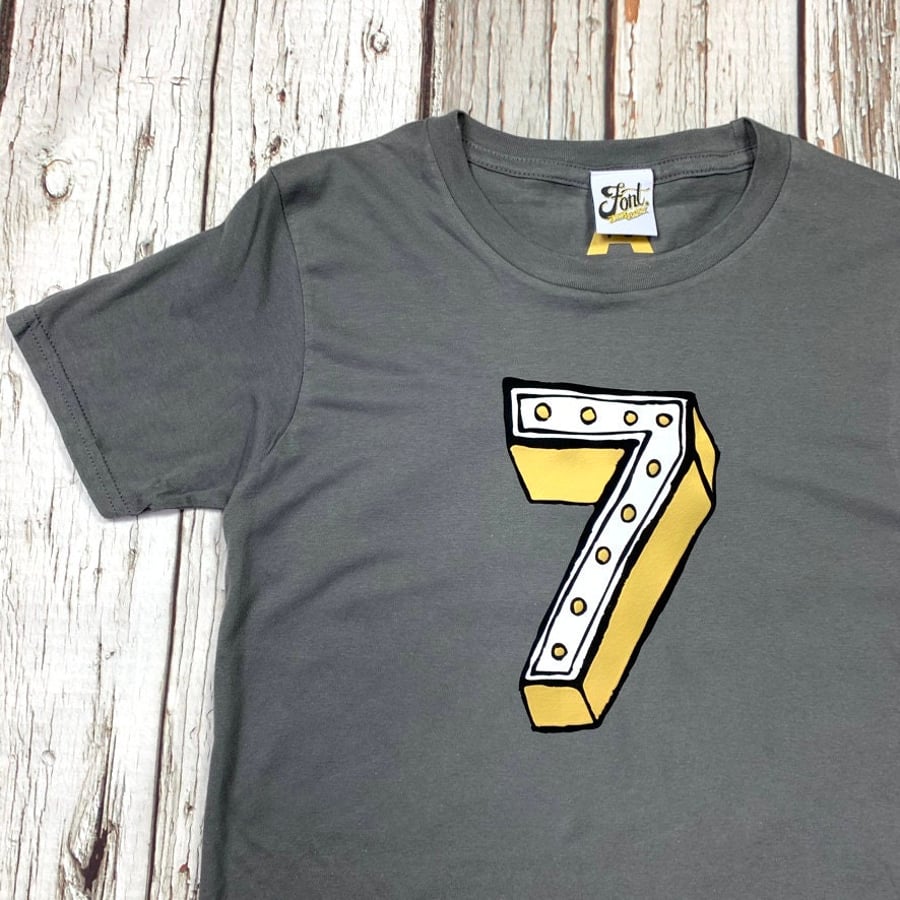 Number Seven T-Shirt. 7th Birthday outfit, - kids 7 tshirt- for boy or girl