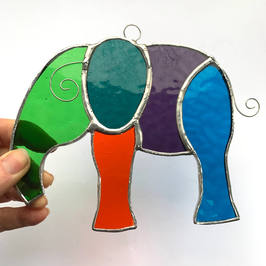 Stained Glass Large Elephant Suncatcher - Handmade Hanging Decoration - Multi