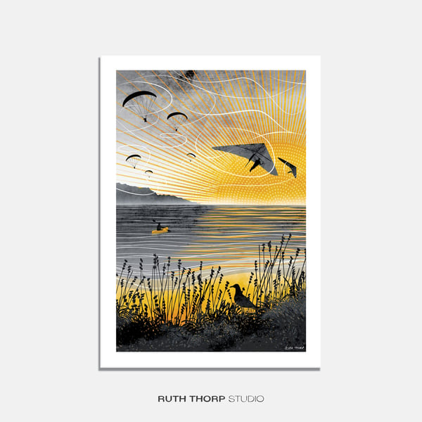 Sunset Flight Illustrated Art Print