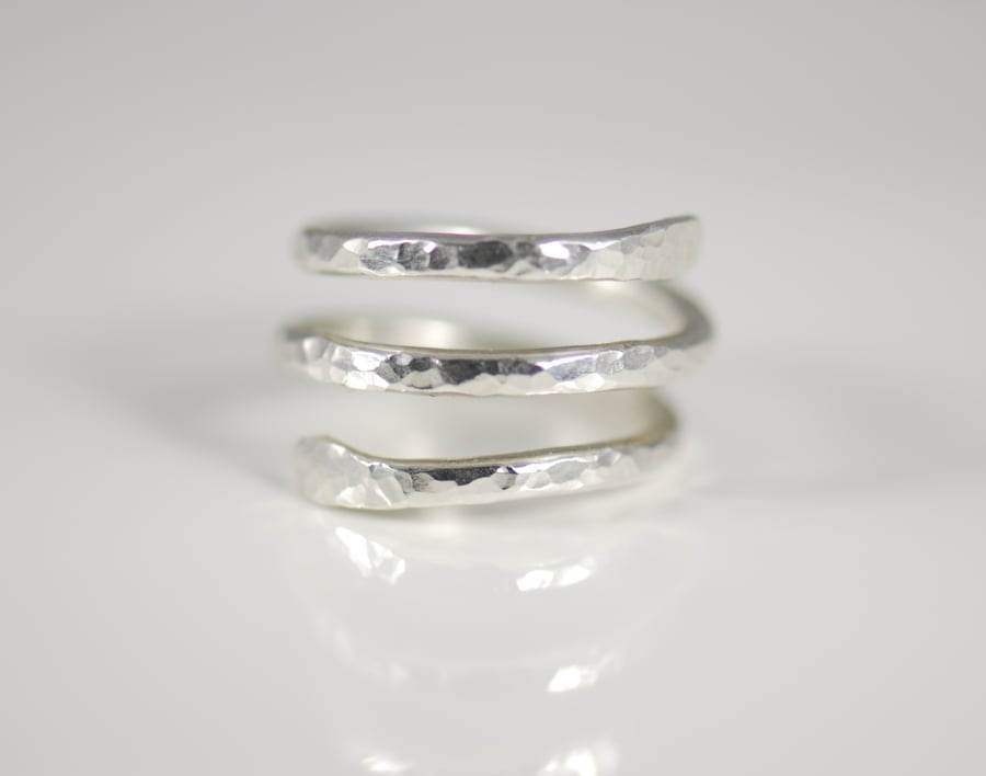 Handmade : Sterling silver hammered, dimpled, wrap ring : made to order 