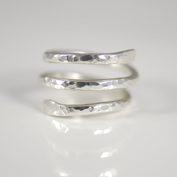 Sterling silver hammered, dimpled, wrap ring: handmade, textured, recycled