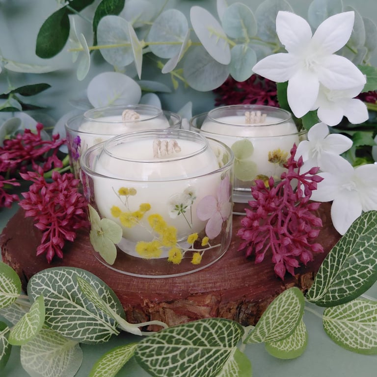 Pressed Flower Botanical Candle Scented Soy Wax Vegan Friendly Gift