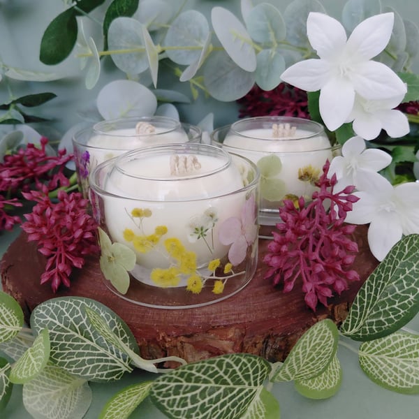 Pressed Flower Botanical Candle Scented Soy Wax Vegan Friendly Gift