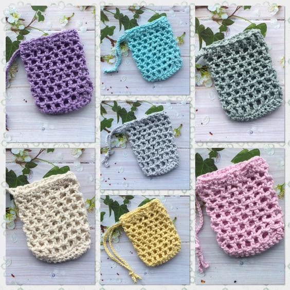Crochet Cotton Soap Sacks in a Variety of Colours
