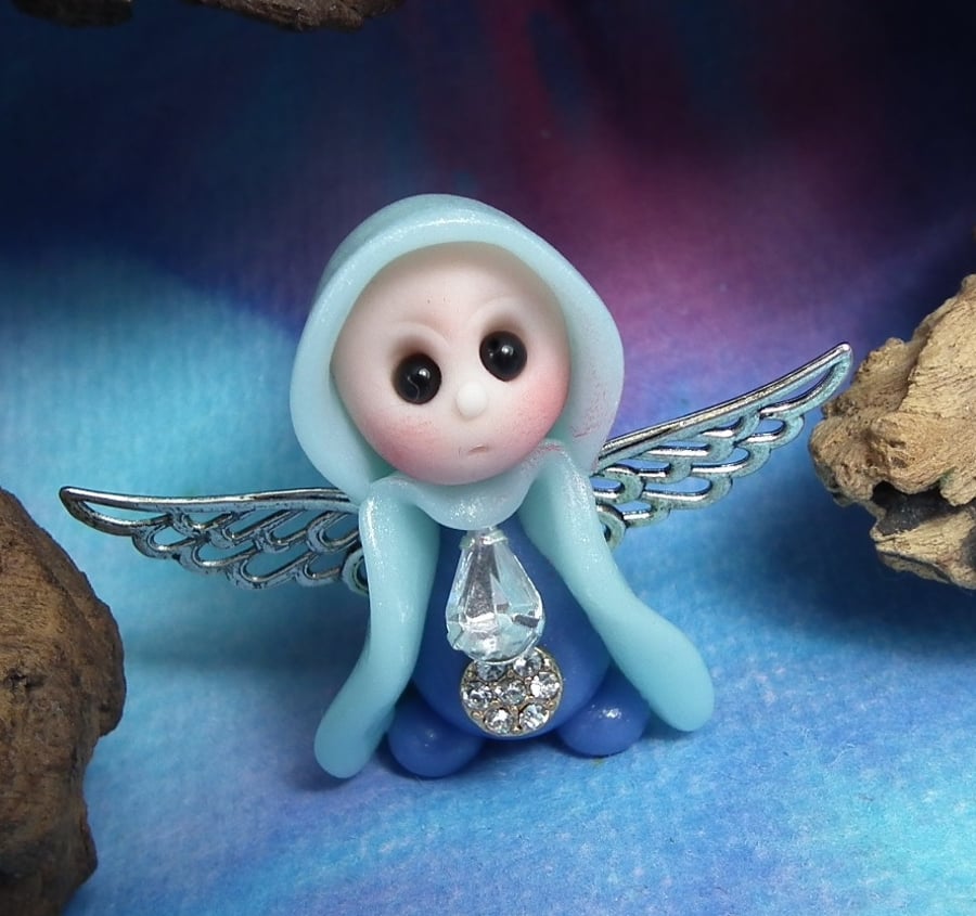 Tiny Flurrier Angel Gnome 'Maeve' with silver wings OOAK Sculpt by Ann Galvin