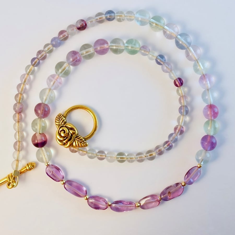 Lilac Amethyst And Rainbow Fluorite Necklace - Handmade In Devon