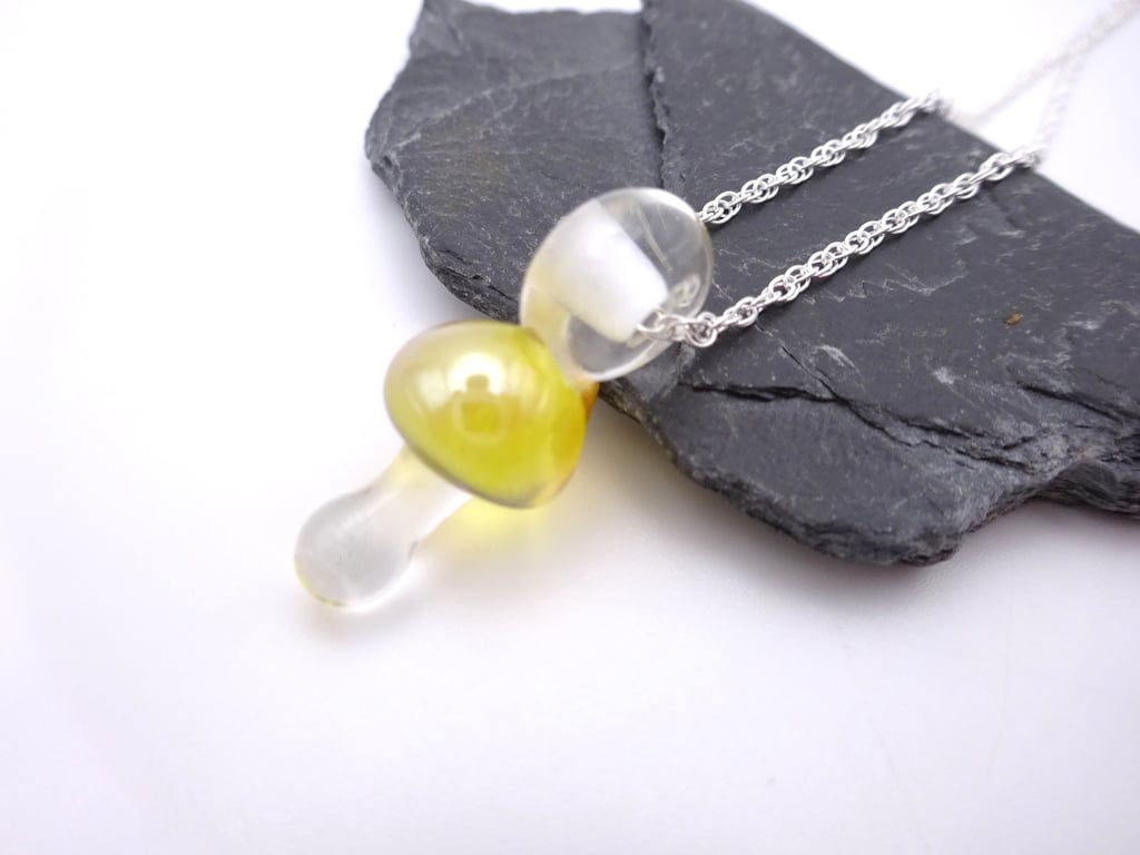 lampwork glass toadstool pendant necklace