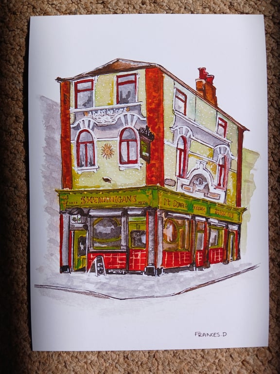 Shenanigans pub Liverpool watercolour print