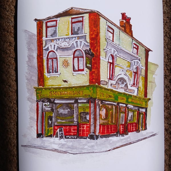 Shenanigans pub Liverpool watercolour print