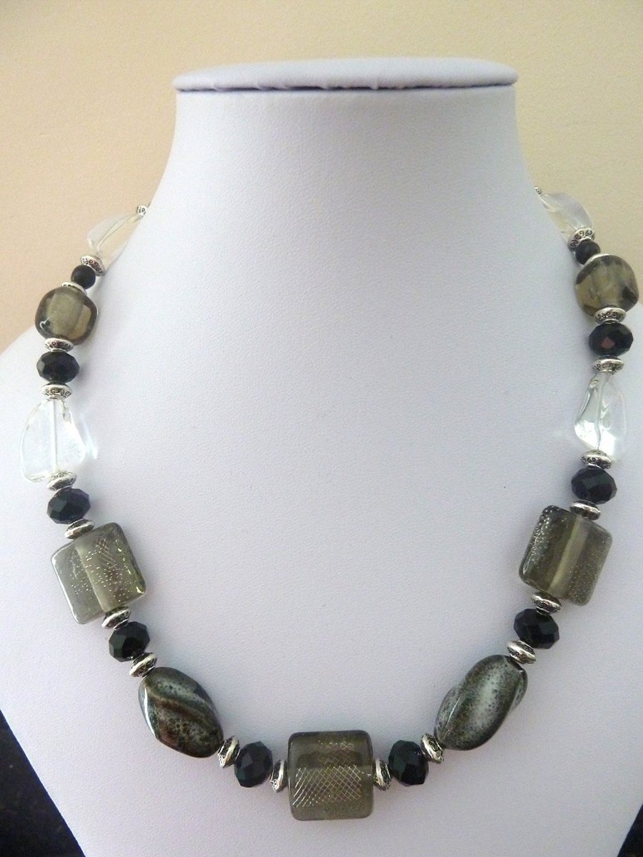 SALE grey lampwork glass necklace